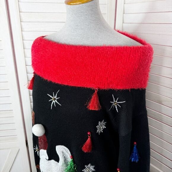 Holiday Time La La Llama Ugly Christmas Tunic Sweater Black Small - Picture 6 of 15